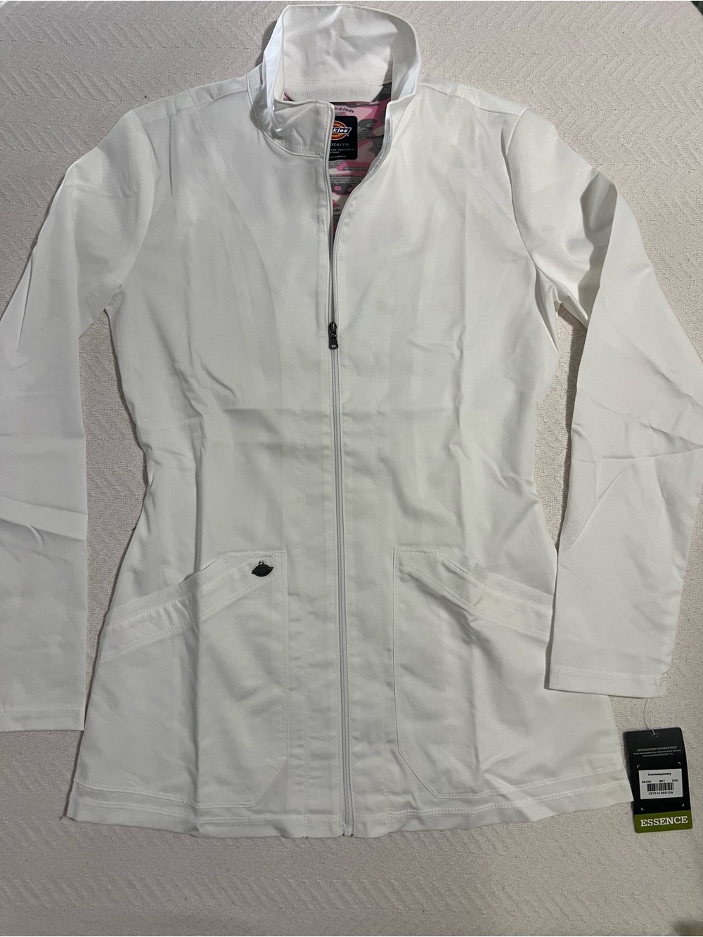 Dickies Women's White Zip-Front Jacket lab scrub coat jacket XXS